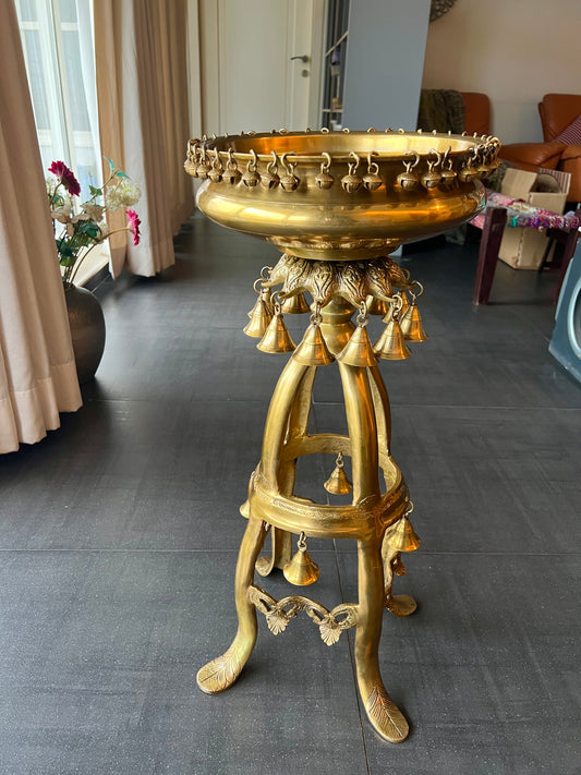 Elegant Brass Urli with Bell Stand - Timeless Beauty