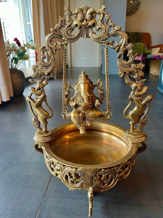 Divine Ganesha Jhoola with Urli - Solid Brass Splendor
