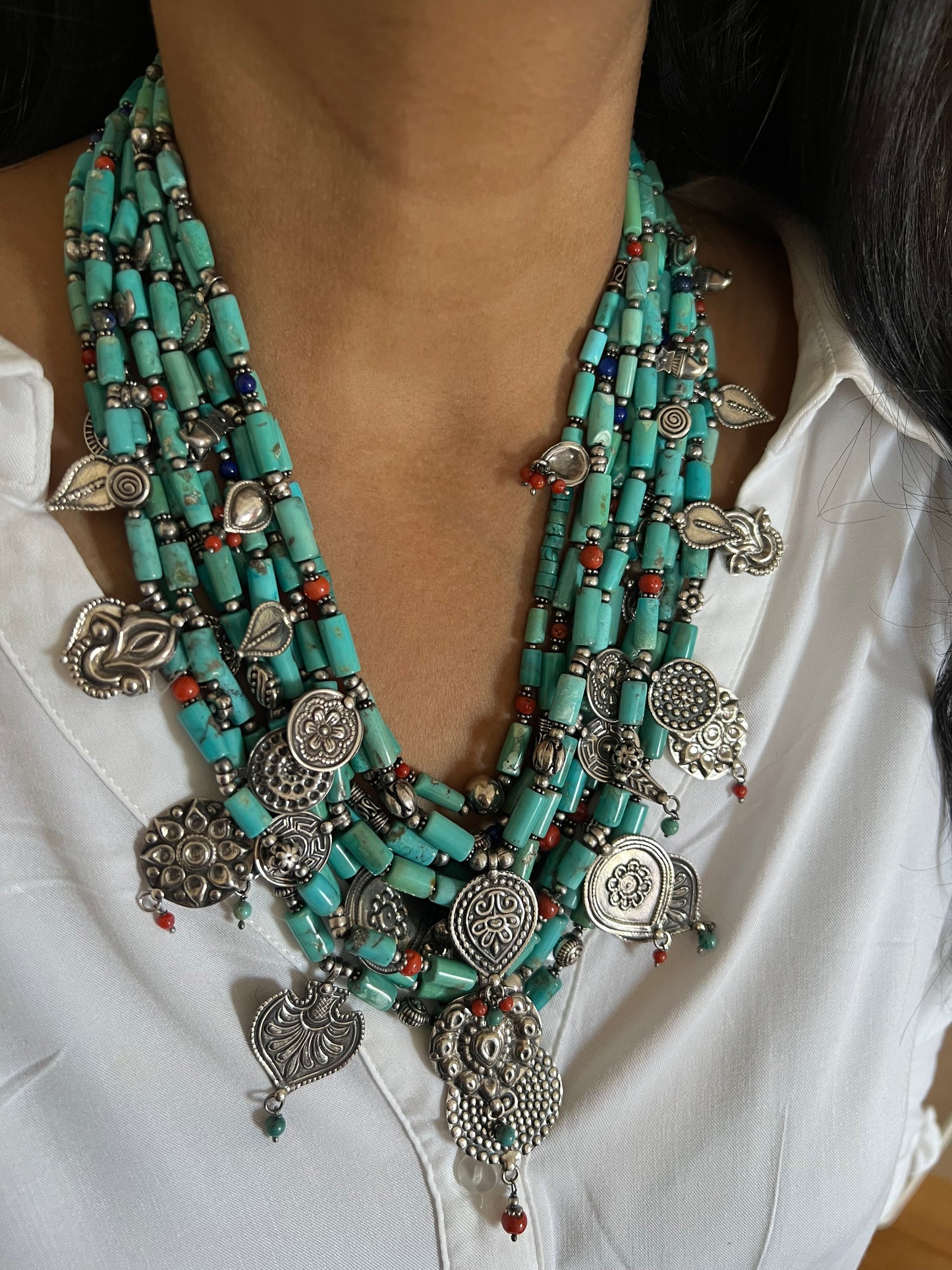 Multilayer Turquoise 925 Silver Necklace