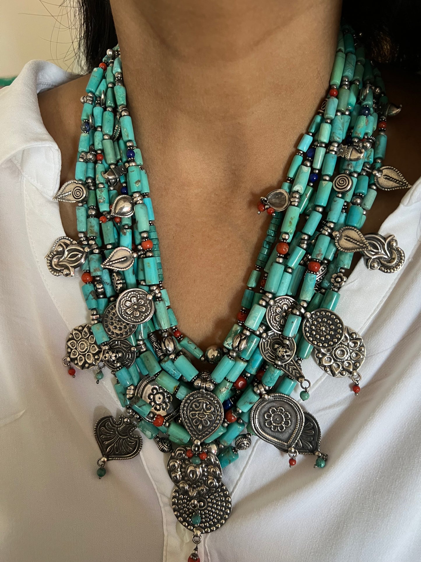 Multilayer Turquoise 925 Silver Necklace