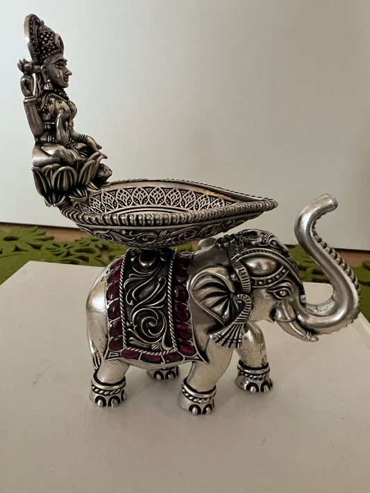 Divine Blessings - Handcrafted Laxmi Diya on Elephant Idol for Illumination and Prosperity